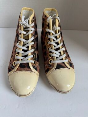 Dolce & Gabbana Leopard-Print High-Top Sneakers with Cream Patent Caps